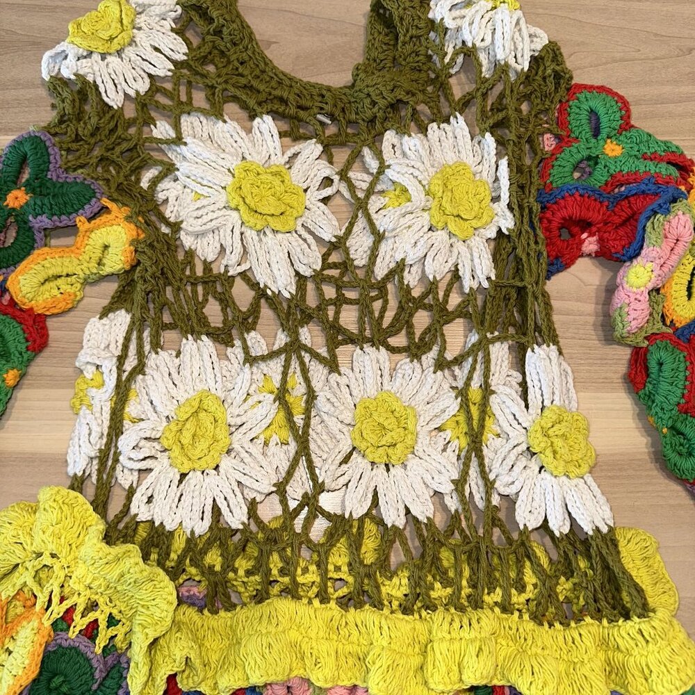 Celia B Galena Green Multi Crochet Long Sleeve Mini Dress Women's X-Small XS - Picture 5 of 8